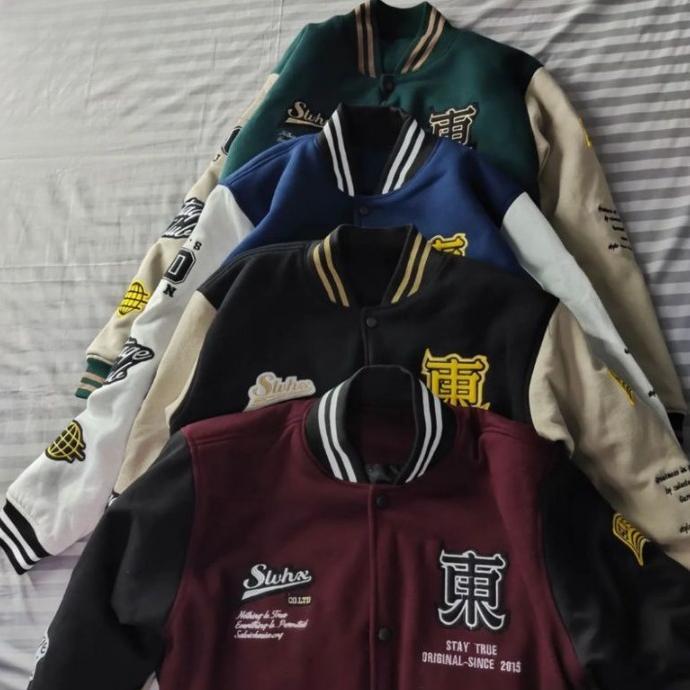 Promo Jaket Varsity Baseball Pria Wanita Marun Full Print - Varsity Jacket Vintage Baseball - Jaket 