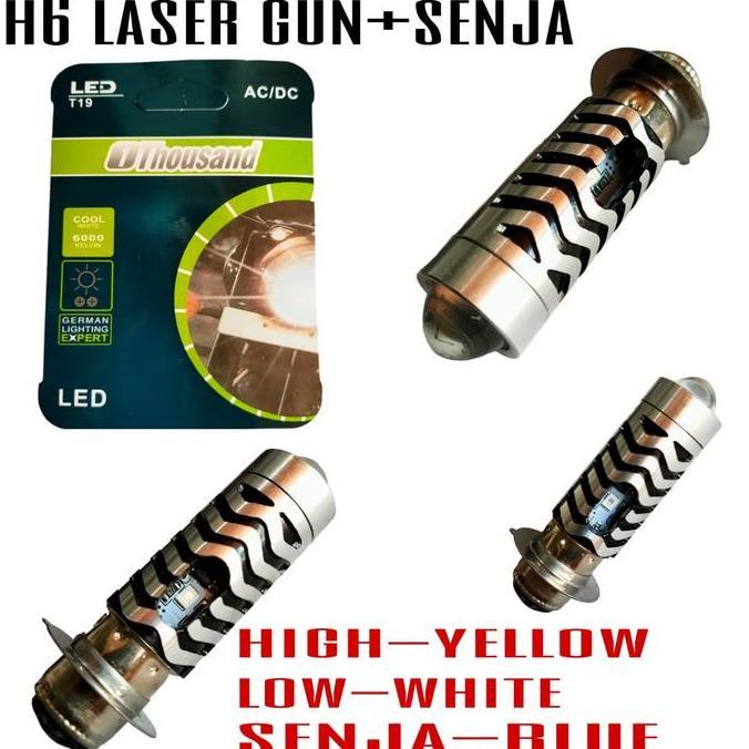 DI161 - 1THOUSAND BOHLAM LAMPU LED DEPAN LASER GUN H6 2D PUTIH KUNING