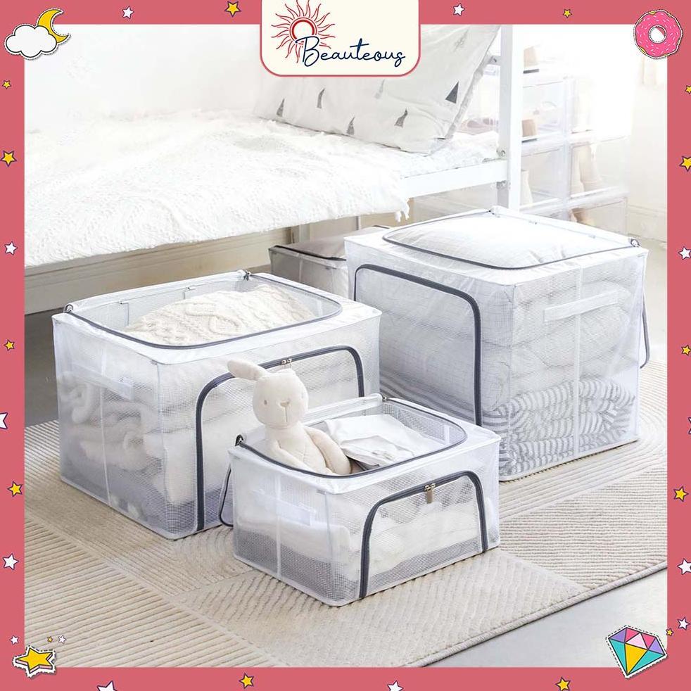 NEW Storage Box Tempat Penyimpanan Baju Bad Cover Box Organizer Resleting Serbaguna [terbaik][terlar