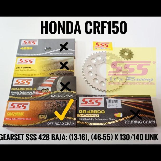 GEARSET SSS 428 CRF150 CRF RANTAI SSS HMX GOLD / BLACK GIRSET GIR SET GEAR SET