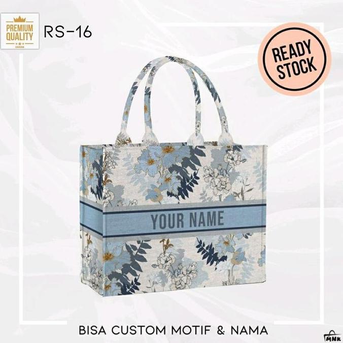 TOTEBAG NAMA | Tas kanvas | MNK bag Initial Large size Bisa Custom Nama - Ukuran 41x36x20 cm - Tote,