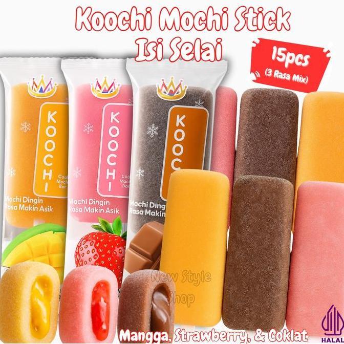Koochi Mochi Stick 14+1 Gratis /  Mochi Viral Rasa Cokelat Strawberry Mangga / Mochi Lembut Isi Sela
