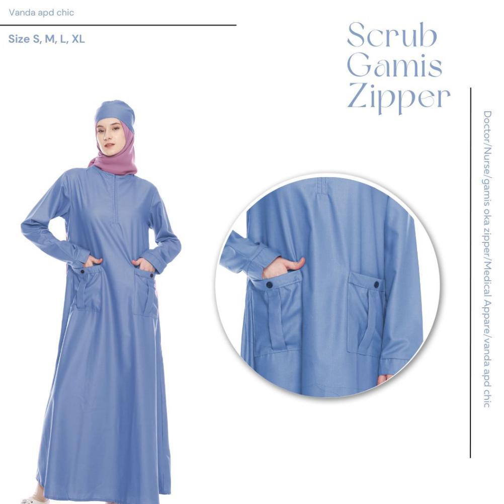 Grade Ori Baju Oka Model Gamis Zipper/Baju Jaga/Scrub Medis/Seragam Perawat