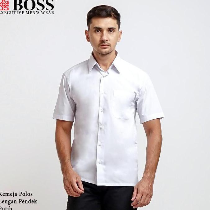 Men- Boss Kemeja Polos Pria Lengan Pendek Putih