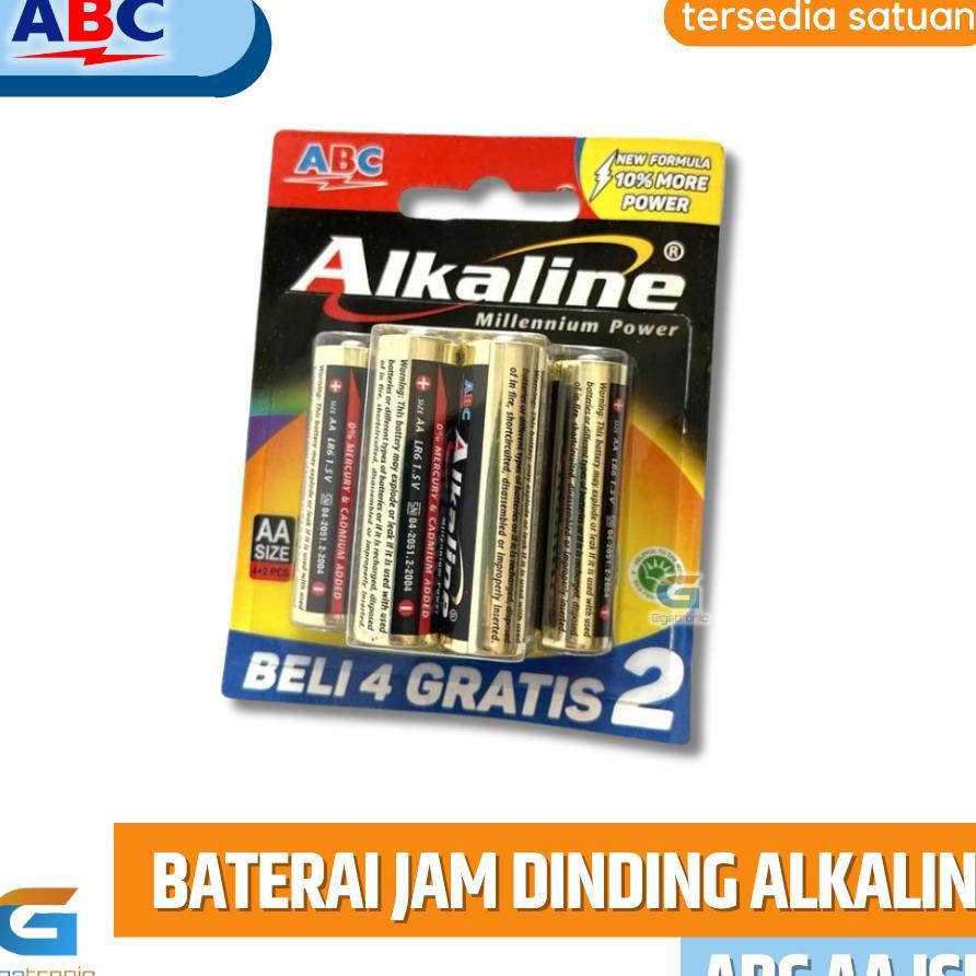 Baterai Abc Alkaline Size Aa (A2) Isi 6 (4 + 2) / Baterai Jam Dinding Besar