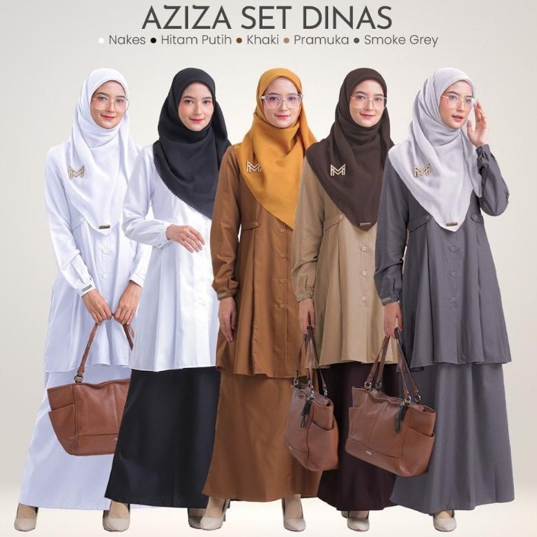Mulus One Set Dinas, Aziza Set Tunik, Dinas Pdh Khaki, Baju Kerja, Tunik Rok, Seragam Pdh Pns Wanita