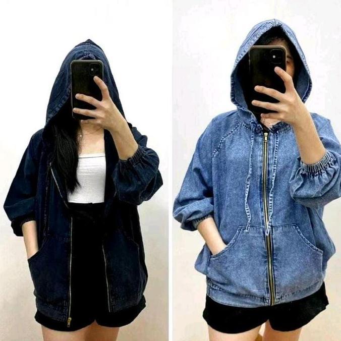 DISKON jaket hodie jeans resleting hodie cewe sweter jeans jaket hodie wanita jumbo DISKON