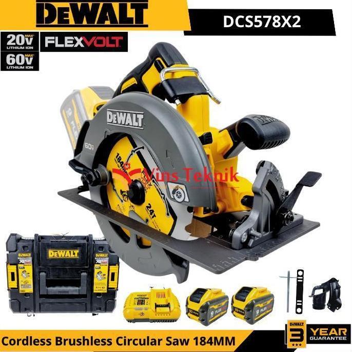 DEWALT DCS578X2 Mesin Gergaji Kayu Sirkel Baterai Cordless Brushless Circular Saw 7" 184MM 60V 9.0AH