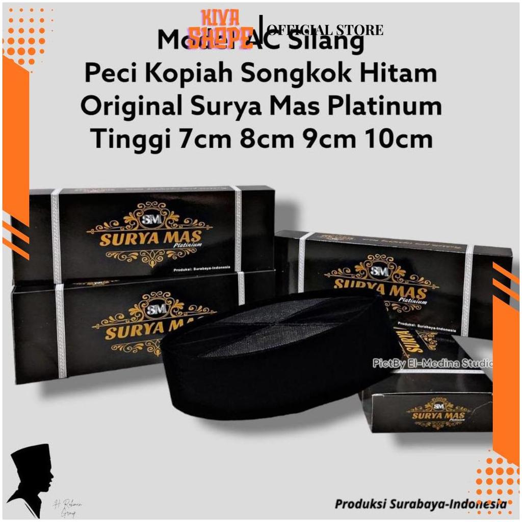 Peci Kopiah Hitam Polos AC Silang Merk Suryamas Platinum Tinggi 7cm 8cm 9cm 10cm HM Toha Bandung Son