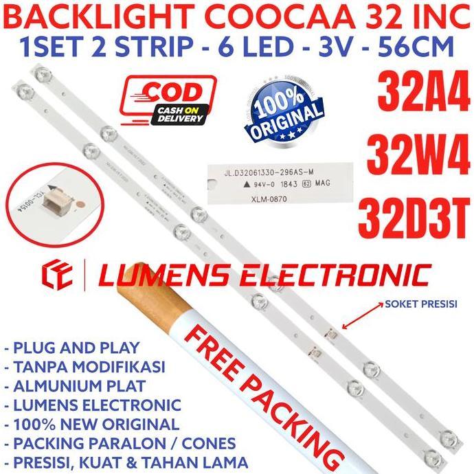 BACKLIGHT TV LED COOCAA 32 INC 32A4 32W4 32D3T LAMPU BL 6K 3V 6 KANCING 3 VOLT V 32A 32W 32D 32D3 T 