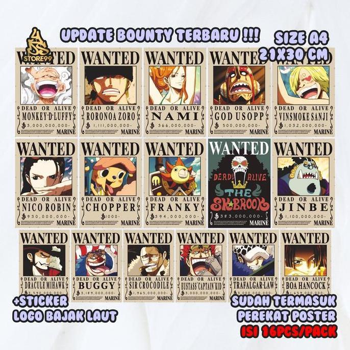 [16PCS] A4 Poster Update Bounty One Piece Terbaru After Wanokuni