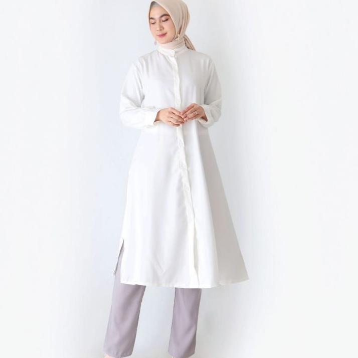 sale baju longdress tunik kemeja basic polos kerja polos wanita lengan panjang hitam putih jumbo sha