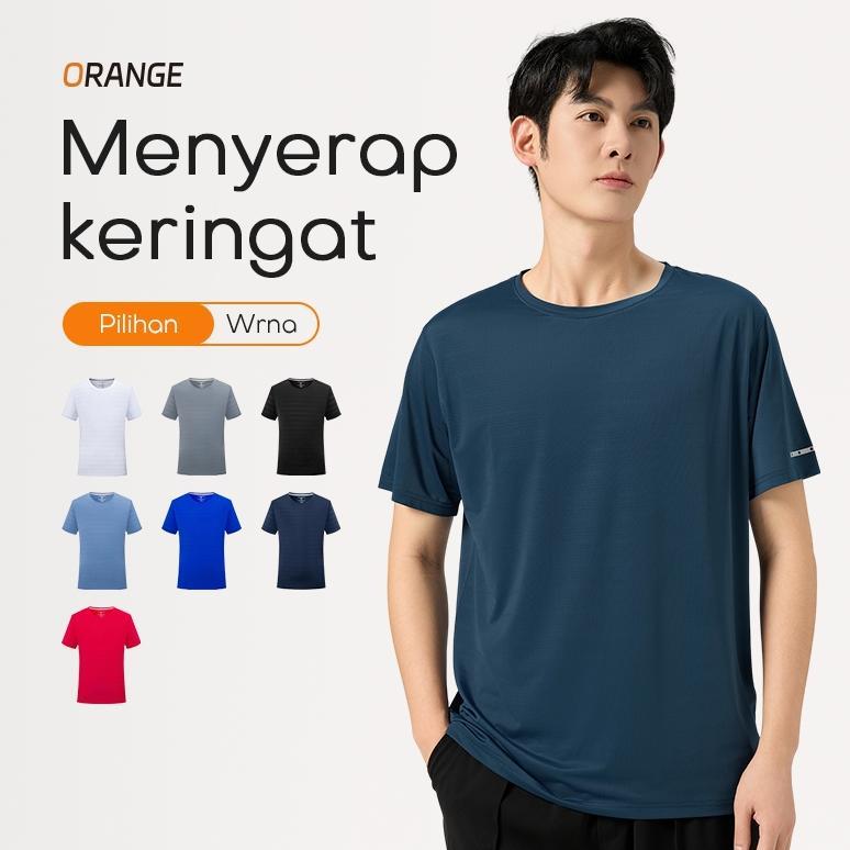ORANGE Baju Olahraga Pria Lengan Pendek Atasan Baju Kaos Training Outdoor Running gym lari Badminton