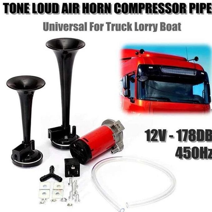 Klakson Trompet Mobil Motor Dual Air Horn 178dB 12V Klakson Kapal Truk Telolet Suara Kencang Basuri 