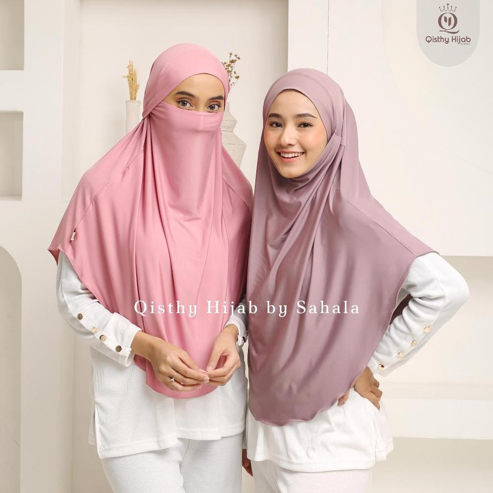 HOT PRODUCT QISTHY HIJAB - SARAH French Khimar Jersey L Jumbo Hijab Niqob Umroh Qisthy Hijab by Saha