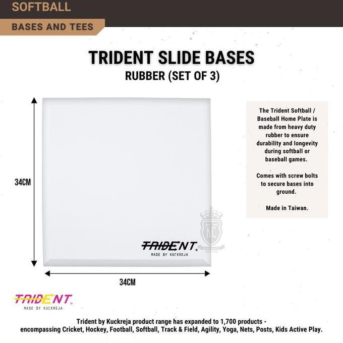 Trident Slide Softball Baseball Bases - Bahan Karet Dan Berat, Terdiri dari Set of 3, Tahan Cuaca, T