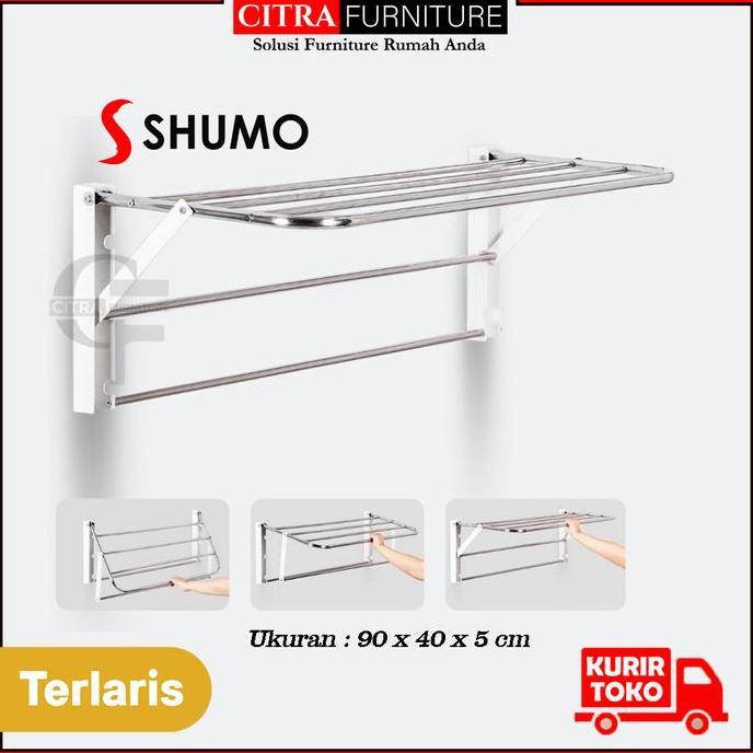 SHUMO Jemuran Handuk Dinding Stainless Osaka Series | Jemuran Baju Lipat Kecil Kamar Mandi