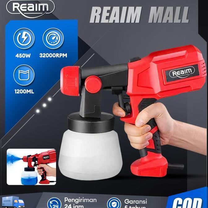 New- Reaim Spray Gun Listrik Pro Mesin Cat Semprot 450W 1200Ml Sprayer Cat Elektrik Alat Semprot Cat
