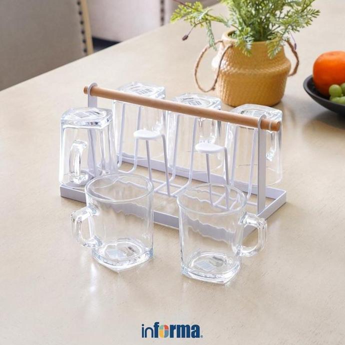 Informa Appetite 230 ml Set Milford Gelas Kaca Dengan Rak - Putih Organiser Tempat Penyimpanan Alat 
