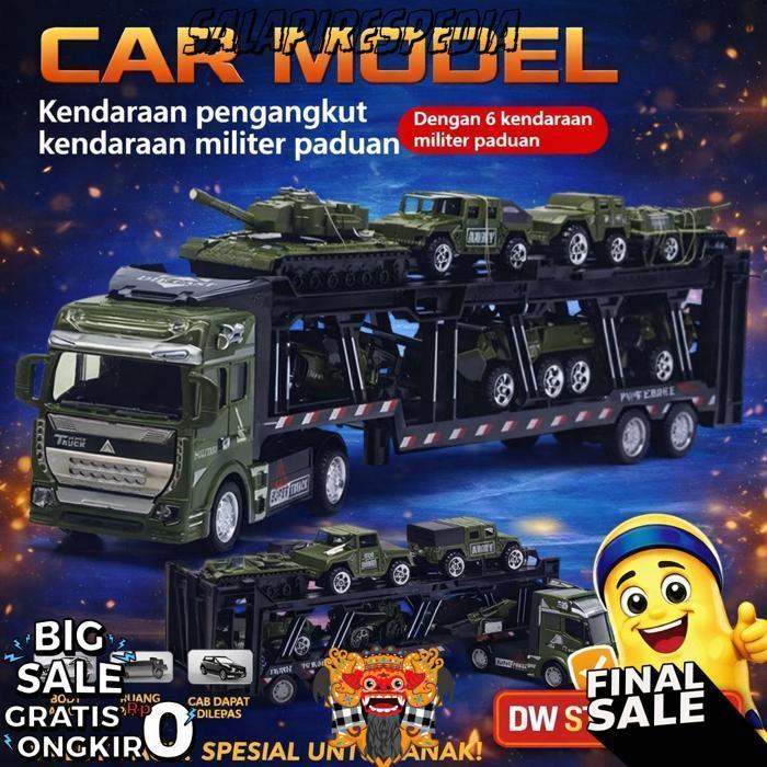Mainan Mobilan 7 In 1 Truck King Model Alloy Mobil Pullback Diecast Military Engineering Fire Truck