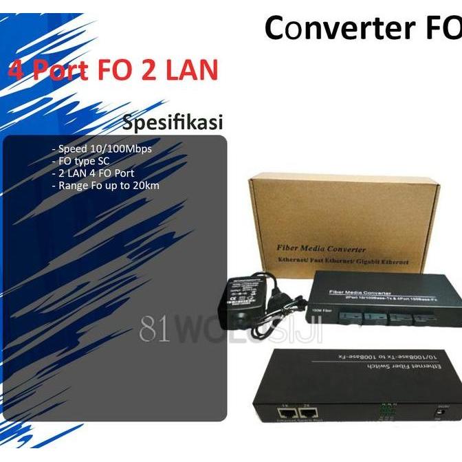 Converter 4 Port FO to 2 Port LAN 10/100Mbps Fast Ethernet to FO