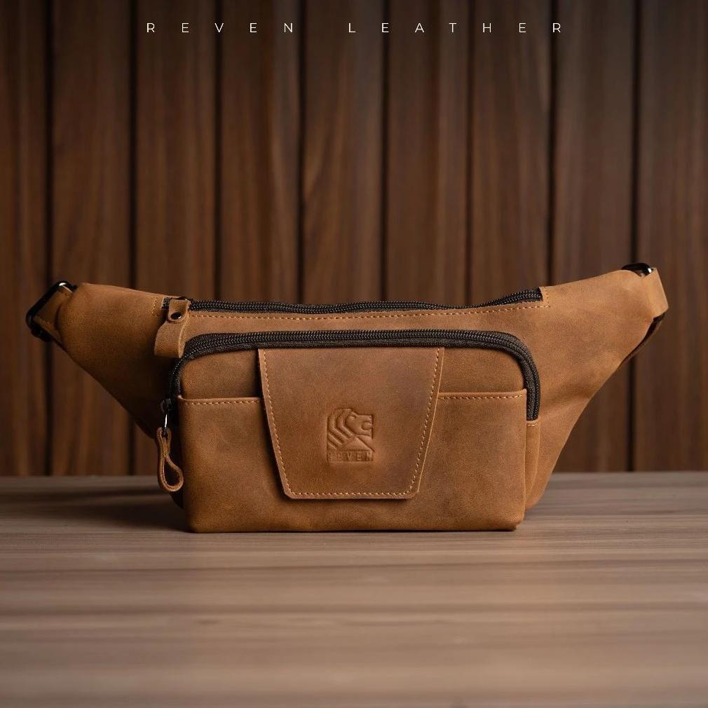 Reven Leather Mahameru Waistbag - Tas Selempang Pinggang Pria Kulit Sapi Asli Crazy Horse 100% Origi