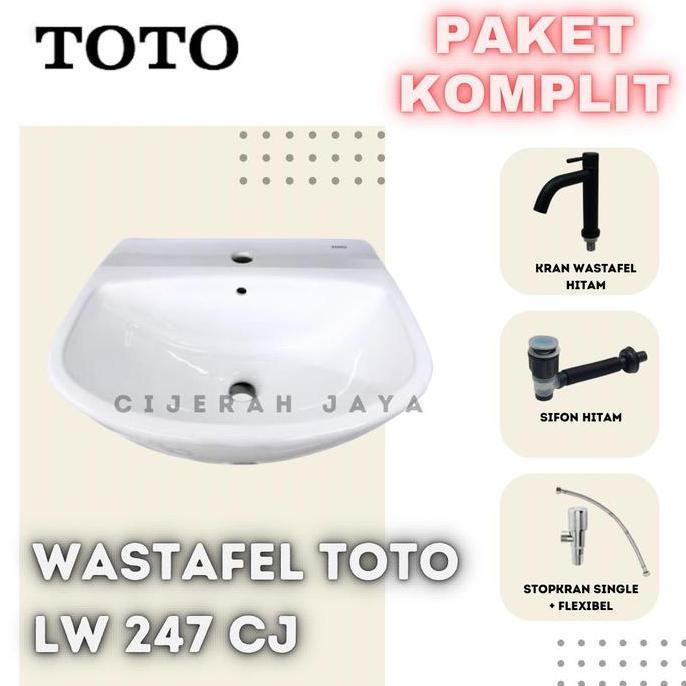 TERBARU - PAKET WASTAFEL TOTO LW247J + KERAN + SIFON + FLEXIBEL / WASTAFEL TOTO KOMPLIT LW 247J LW 2