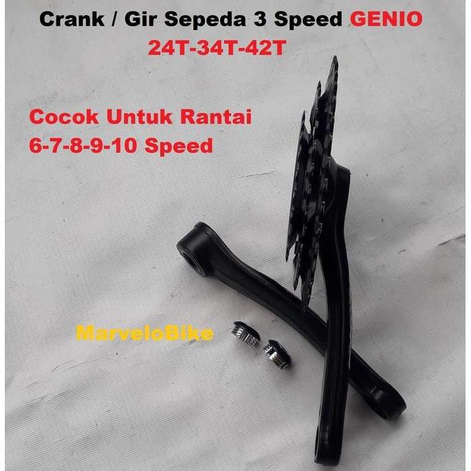 Crank Gir Depan Sepeda 3 Speed 24-34-42T GENIO Gir Sepeda MTB Federal Seli Balap RoadBike