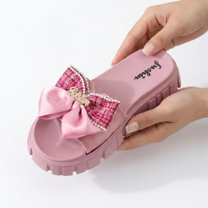 Scarpe- Sandal Selop Karet Nita Hak 5 Cm Fushin Motif Pita Hak Sedang 2 Jelly Open Toe Wedge Sendal