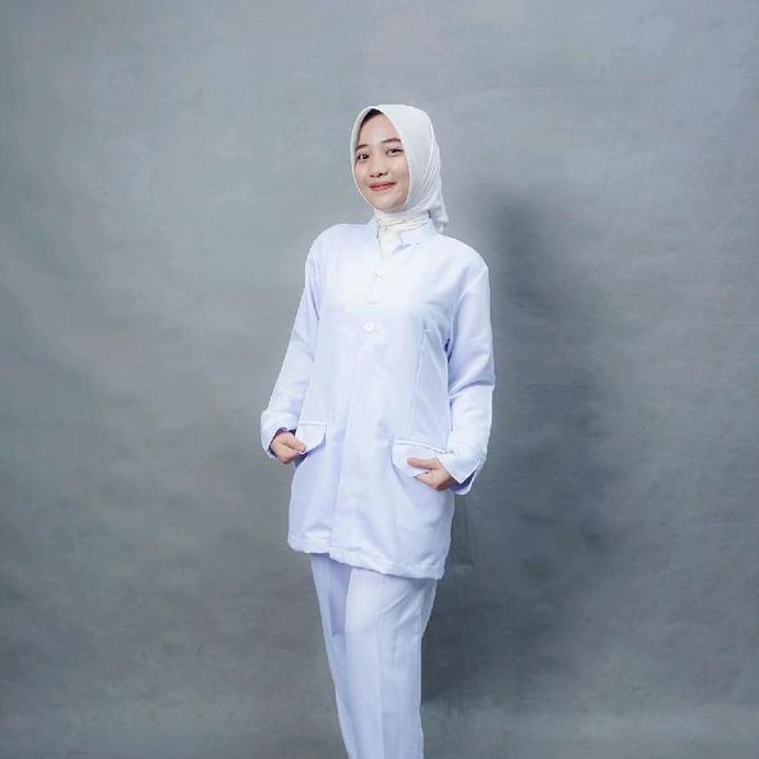 Baju Dinas Kesehatan Wanita Lengan Panjang/Baju Perawat dan Suster Putih/Setelan Celana Panjang Dina