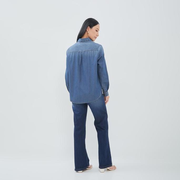 Bebasaja- Geela Official - Aneska Dark Blue Denim Shirt (G.11682) | Kemeja Wanita