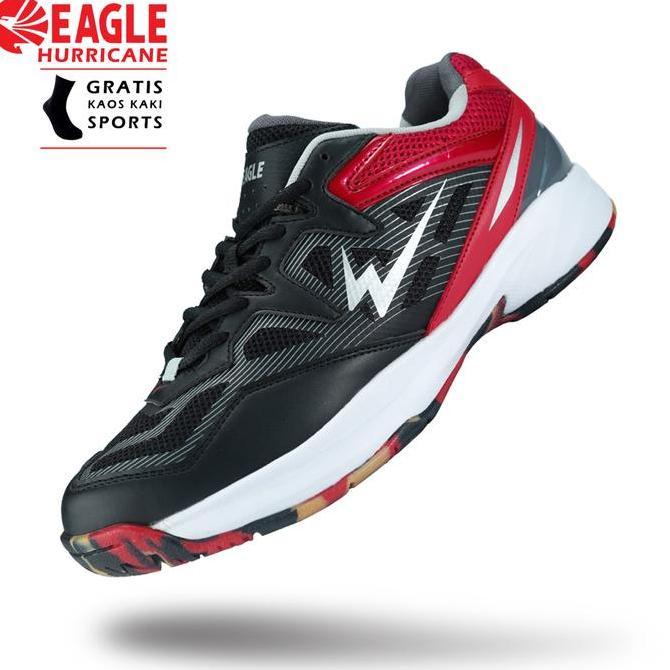 Pesca- New- Sepatu Bton Eagle Hurricane Rna Hitam Merah Sepatu Bulu Tangkis Eagle Hurricane Pria Nit