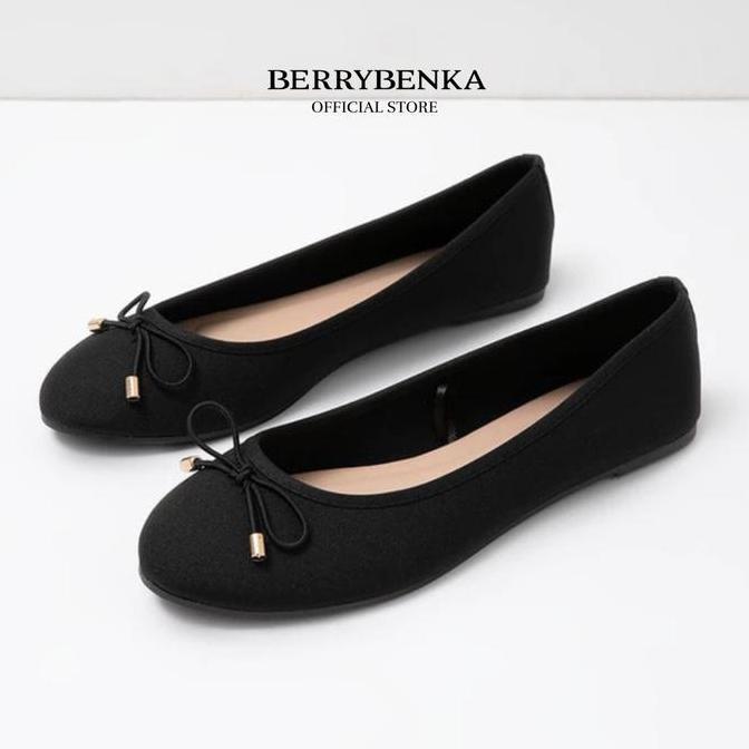 Berrybenka Sepatu Flatshoes Wanita Sofia Fana Bow Croco Denim Shimmer Flat Round Toe Tanpa Hak Cewek