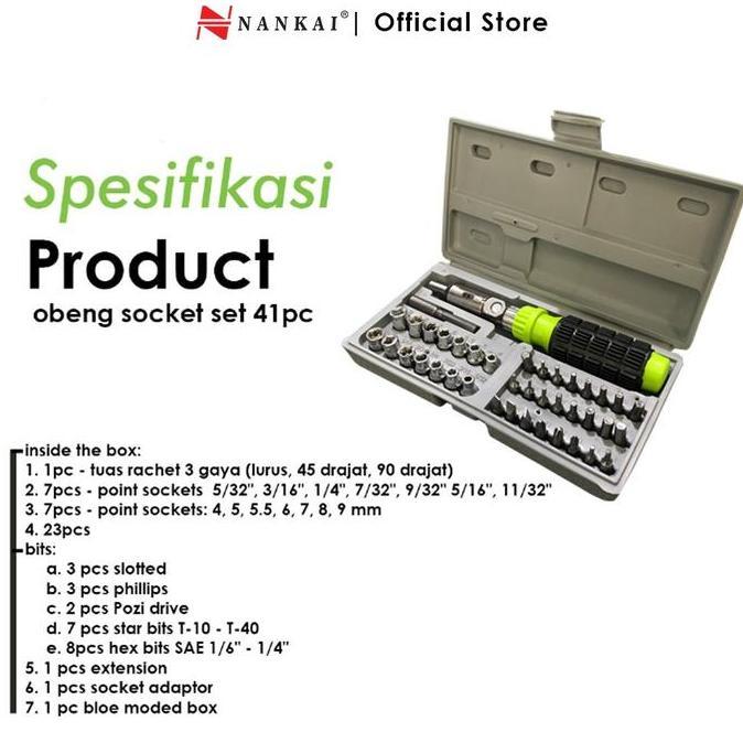 Dore- Obeng Sock Set 41 Pcs / Kunci Obeng Socket 41 Pcs Nankai