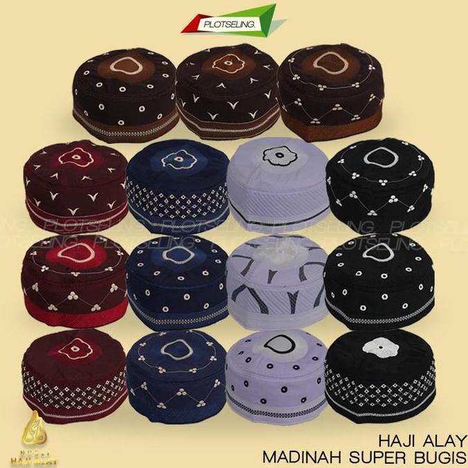 Boyx- Peci Kopiah Haji Madinah Bugis Super Motif Bordir Al Madinah Lokal Biru Coklat Merah Maroon Hi