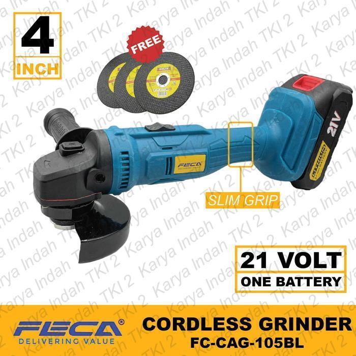 CORDLESS Angle Grinder 4" FECA 105 21V Mesin Gerinda Tangan Baterai 21