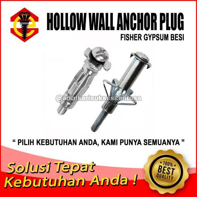 (1 DUS) Fisher Gypsum Besi M8 / Hollow Wall Anchor M4x45 / Baut Gipsun Besi Angkur Plafon 8 MM (200 
