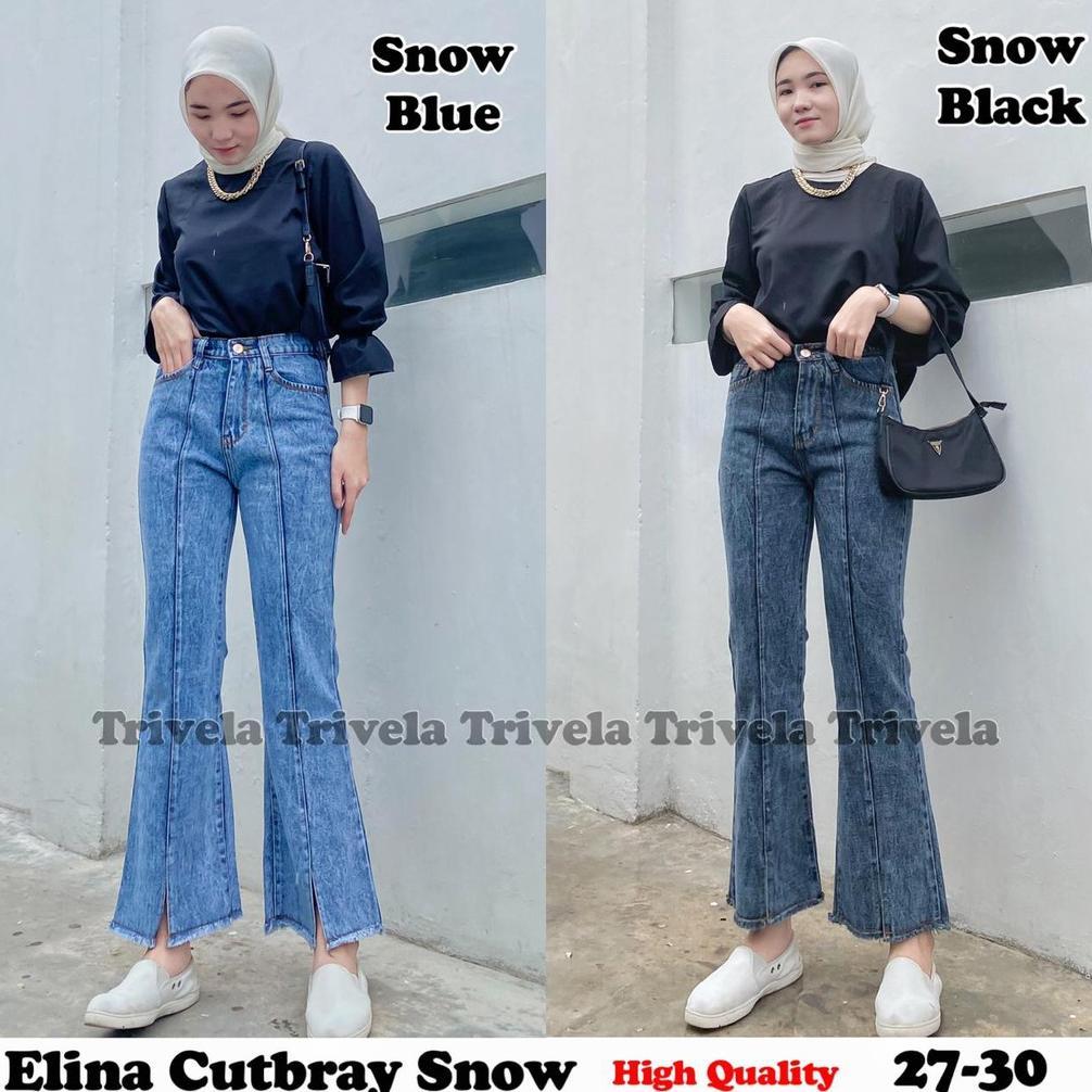 Elina Cutbray Jeans Snow / Jeans Cutbray Highwaist / Celana Jeans Wanita Cutbray 27-34