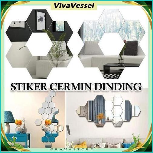 Diskon 13Pcs Stiker Cermin Dinding Anti Pecah Segi Enam Tempel/Kaca Segi Enam Hexagon Dekorasi Dindi