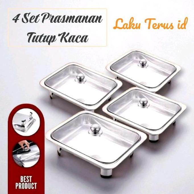 Bora- Lt Prasmanan 4Pcs Full Tutup Kaca Nampan Bahan Stainless Steel