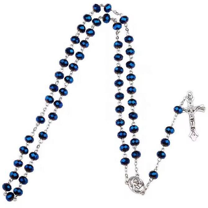 Elleria- Kalung Rosario Biru Kristal - Kalung Rosario Katolik - Rosario Katolik