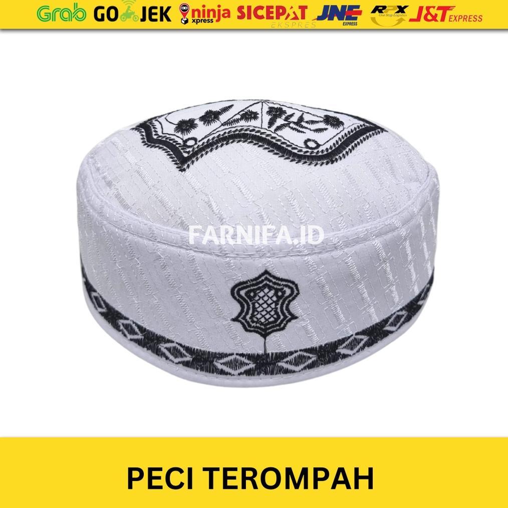 100% AMAN GROSIR (10 PCS) PECI TEROMPAH PUTIH MOTIF BORDIR PECI SONGKOK KOPIAH MALAYSIA TEROMPAH DEW