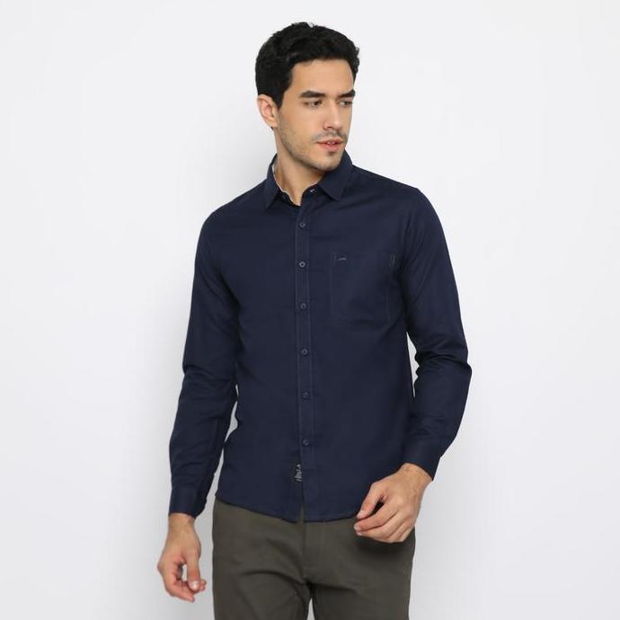 New- Ricardo D'Britano Kemeja Pria Polos Lengan Panjang Navy 5