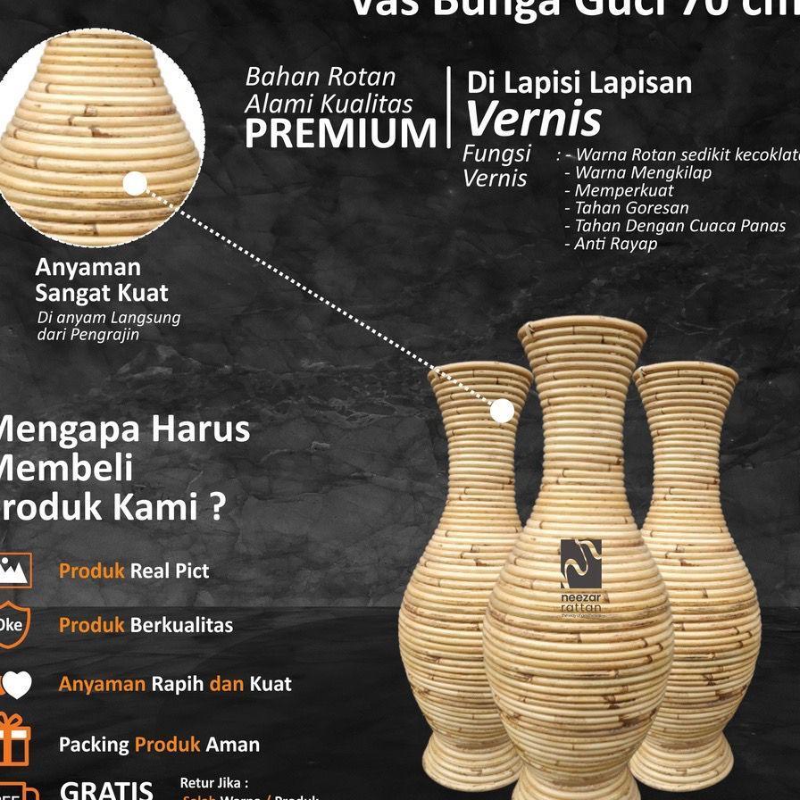 Guci Rotan Vas Bunga Rattan Ukuran 100 / 70 / 60 / 50 / 30 Cm Pot Dekorasi Studio Foto Finishing Ver