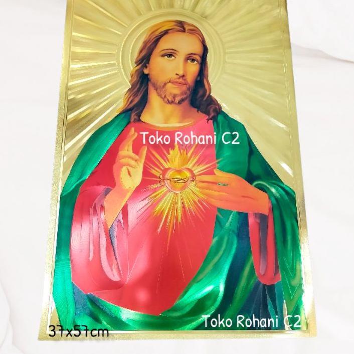 Poster Yesus Hati 38X58Cm (Sedang) - Poster Hologram - Poster Rohani - Poster Foil - Poster Sedang -