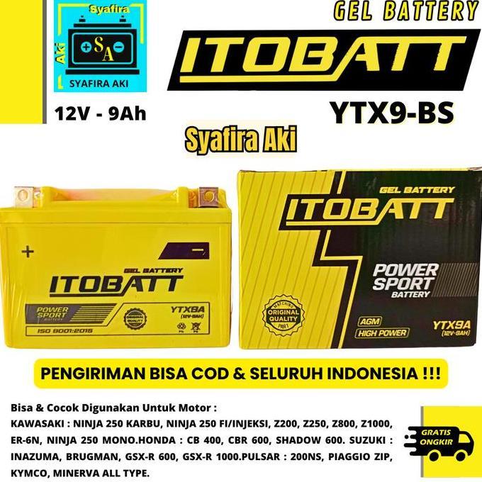 AKI MOTOR KAWASAKI NINJA ER6N YTX9 YTX9A ITOBATT AKI KERING HEMAT