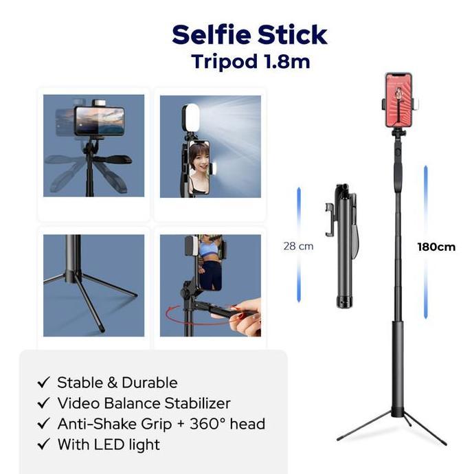 A21A Tongsis Premium 1.7M Bluetooth / Selfie Stick Tablet Tripod 170cm Alqshop