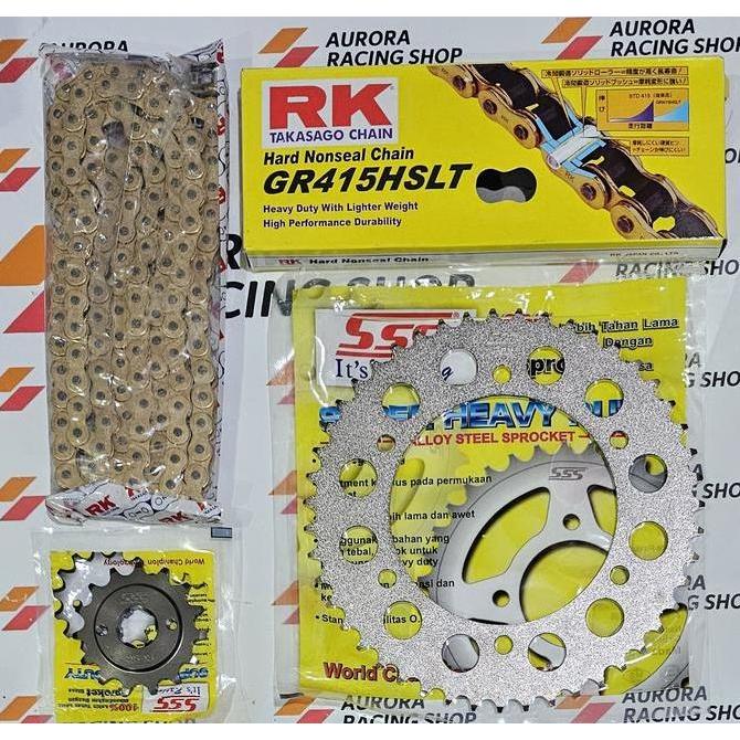 GEAR SET SSS 415 YAMAHA R15 V3 / R15 V4 / R15M / VIXION R & RANTAI RK 415 HSLT GOLD ORINAL