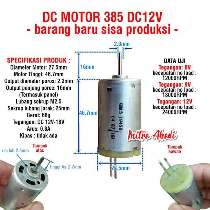 Motor Dinamo Kecil 385 DC 12V 15W AXIS AS 2.3 mm NO FAN