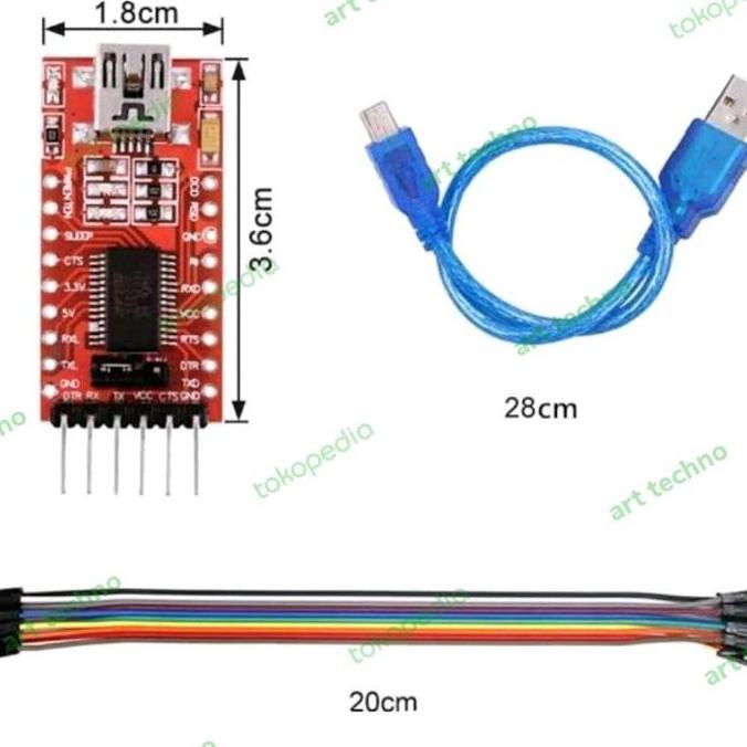 Module FT232RL FTDI 232 RL + Kabel Mini Usb + jumper female Adapter Konektor